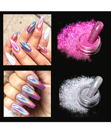 Holographic Nail Powder Fine Unicorn Mirror Laser Effect Multi Chrome Manicure Pigment Glitter Dust for Salon Home Nail Art DIY Deco 6 Boxes