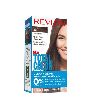 Permanent Hair Color by Revlon  Permanent Hair Dye  Total Color with 100% Gray Coverage  Clean & Vegan  40 Dark Brown  3.5 Oz - Buy Online on GoSupps.com
