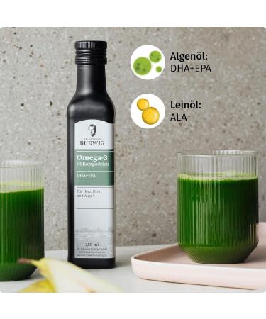 Dr. Budwig Omega-3 DHA + EPA PUR (250 ml) - Vegan Cold-Pressed Oil Blend with Linseed Algae & Evening Primrose - Rich in Unsaturated Fatty Acids - Buy Online on GoSupps.com