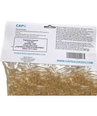 Empty HPMC Vegetarian Capsule Size 00 x 1000 Suitable for Vegans Clear Veggie caps - Buy Online on GoSupps.com