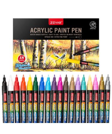 ZEYAR Premium Acrylic Paint Pen  Water Based  Extra Fine Point  18 Colors  Odorless  Acid Free and Safe  Opaque Ink  Environmental Friendly  AP Certified 18 Natural Colors - Buy Online on GoSupps.com