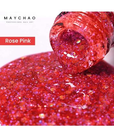 15ML Maychao Rose Pink Glitter Gel Nail Polish - Sparkle Soak Off UV LED Nail Art Manicure Salon DIY at Home - 0.5 OZ - Buy Online on GoSupps.com