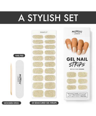 MOYOU LONDON Semi Cured Gel Nail Strips 20 Pc - Gold Rush | Buy 3 Get 1 Free UV Lamp | Easy Apply & Remove for Salon-Quality Manicure - Buy Online on GoSupps.com