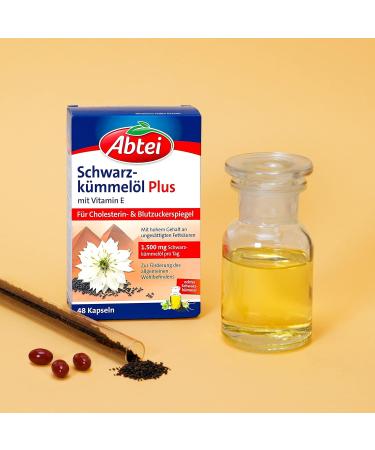 Abbey Black Cumin Oil Plus with Vitamin E - Dietary Supplement for Cholesterol & Blood Sugar Levels - 48 Capsules (1 Pack) - Buy Internationally - Buy Online on GoSupps.com