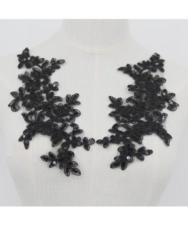 Set of 2 Black Sequin Flower Patches Lace Appliques - Wedding Dress DIY Crafts - Buy Online on GoSupps.com