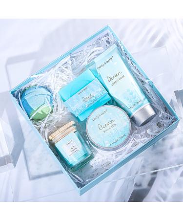 Ocean Scented Spa Gifts Set for Women - 5 Pcs Bath & Body Collection with Candle, Body Butter, Hand Cream & Bath Bomb - Buy Online on GoSupps.com