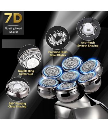 7D Head Electric Razor for Men Multifunctional Bald Head Shaver Grooming Kit Waterproof Type-C USB Rechargeable 6 in 1 Cordless Rotary Shavers with Beard Hair Nose Trimmer Facial Cleansing Brush - Buy Online on GoSupps.com