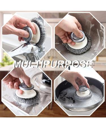 2 Pcs Steel Wool Scrubber with Handle Heavy Duty Dish Scrubber Kitchen Cleaning Brush for Pots Pans Grills Sink - Buy Online on GoSupps.com