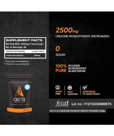 AS-IT-IS Nutrition Creatine Monohydrate 100g - USA Labdoor Certified Gluten-free No Preservatives Pre & Post-Workout Supplement - Buy Online on GoSupps.com