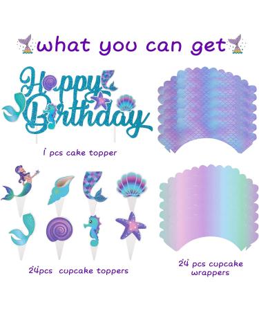 Mermaid Party Cake Decoration Mermaid Happy Birthday Cake Topper Cupcake Toppers and Wrappers for Mermaid Under The Sea Theme Birthday Baby Shower Supplies - Buy Online on GoSupps.com