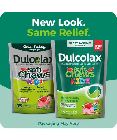Dulcolax Kids Soft Chews Saline Laxative Watermelon Gentle Constipation Relief Magnesium Hydroxide 1200mg 15 Count (Pack of 3) - Buy Online on GoSupps.com