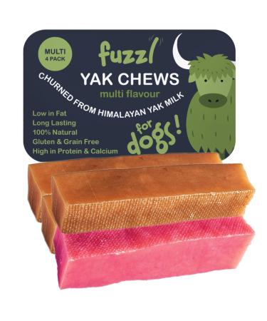 Fuzzl Premium for Dogs in 4 Flavors, 4x70g: Original, Turmeric Superfood, Strawberry and Coconut. Natural and made with Himalayan Yak Milk. Chewable treats