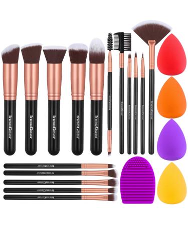 InnoGear Makeup Brushes Set, 21 Pcs Professional Cosmetic Brush Set with 16 Makeup Brushes 4 Sponges and Brush Cleaner for Foundation Powder Concealers Eyeshadows Liquid Cream, Black Golden