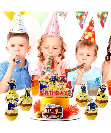 Birthday Cake Decoration Fire Brigade Birthday Decoration 4 Years Boys Fireman Cake Decoration Fireman Cake Topper for Children Birthday Cake Decoration - Buy Online on GoSupps.com