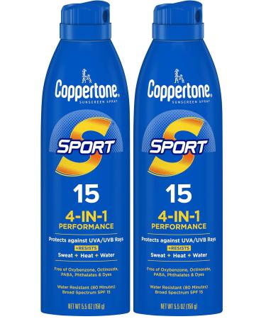 Coppertone Sunscreen SPF 15 Water Resistant | Sport Formula | Spray Form | 5.5 Oz | Pack of 2 5.5 Ounce (Pack of 2)