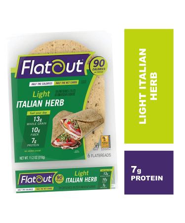 Flatout Light Italian Herb Flatbread Wraps - 90 Calories - 2 WW SmartPoints - 2 Packs of 6 - 11.2oz (Pack of 2) - Buy Online on GoSupps.com