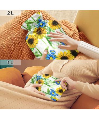 Sunflowers Hot Water Bottle 2L - Large Pain Relief Bag with Cover for Bed Hand & Feet - Buy Online on GoSupps.com
