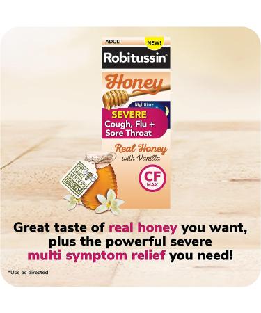 Robitussin Honey Severe Cough Flu & Sore Throat Nighttime Max Syrup 8 oz - Ages 12+ | Fast Relief - Buy Online on GoSupps.com