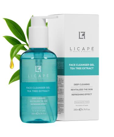 LICAPE Cleansing Gel Face | Facial Cleanser with Tea Tree Oil | For Oily & Sensitive Skin Removes Makeup 200 ml