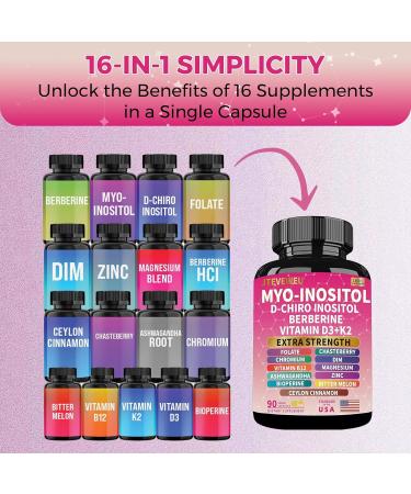 JTEVEweu Myo Inositol Supplement - Women's All-in-One Supplement - with Myo-Inositol, D-Chiro Inositol & 13+ Extra Strength Ingredients -(90 Capsules) - Buy Online on GoSupps.com
