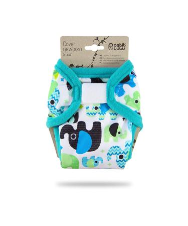Petit Lulu Newborn Overpants (2-6 kg) for Cloth Diapers Velcro (Baby Elephants (blue))