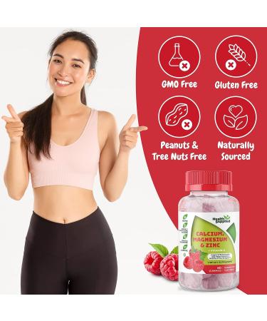 Calcium Magnesium & Zinc + Vitamin D Gummies for Bone & Immune Health | Daily Dietary Supplement for Adults & Teens | Fruity Raspberry Flavor - Buy Online on GoSupps.com