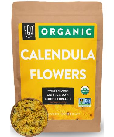 Organic Calendula Flowers | Whole | 4oz Resealable Kraft Bag | 100% Raw From Egypt | by FGO 4 Ounce (Pack of 1)