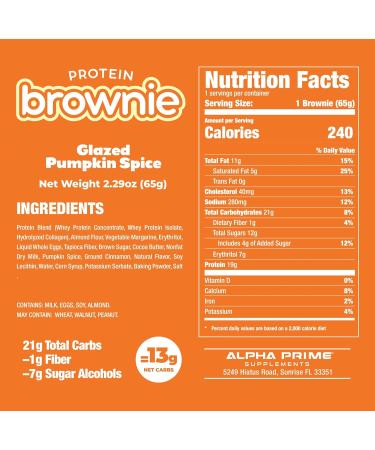 AP Prime Bites Protein Brownies | High Protein Low Sugar Brownies | 19g Protein 5g Collagen | Delicious High Protein Treat Gluten Free | Box of 12 Brownies (Glazed Pumpkin Spice) Glazed Pumpkin Spice Box of 12 - Buy Online on GoSupps.com