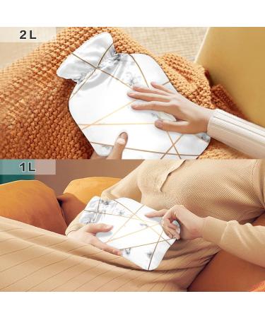 Hot Water Bottle 2L with Elegant White Marble & Gold Line Cover - Perfect for Pain Relief & Winter Hand Feet Warmer | International Shipping - Buy Online on GoSupps.com
