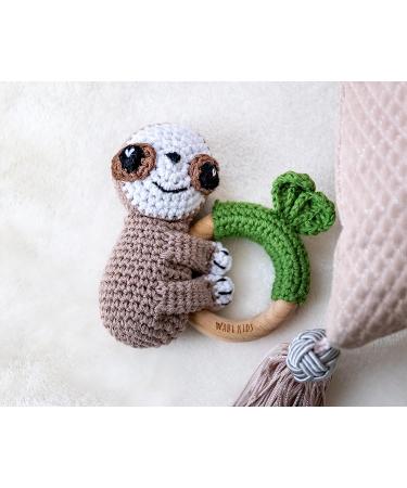 Wabi Kids Crochet Sloth Teether Toy with Wood Ring Rattle - All Natural Sensory Friendly Development Toy - Buy Online on GoSupps.com