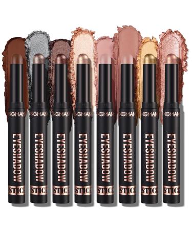 LANGMANNI 8Pcs Eyeshadow Stick Gift Set Soft Smooth Cream With Matte Earth & Metal Colors Waterproof & Long-Lasting Beauty & Personal Care Eye Shadow Stick For Daily Makeup & Special Occasions (#B)