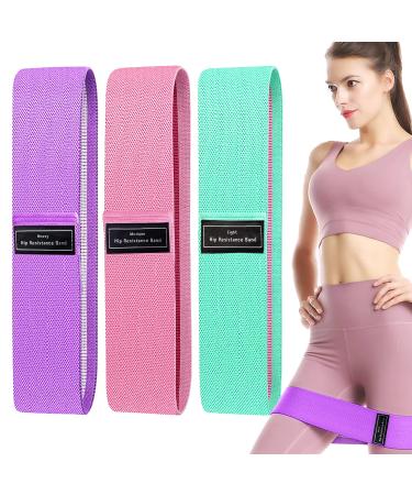 FXH Resistance Bands for Legs and Butt, Fabric Exercise Loop Bands Yoga, Pilates, Rehab, Fitness and Home Workout, Strength Bands for Booty - 3 Levels Purple/pink/green