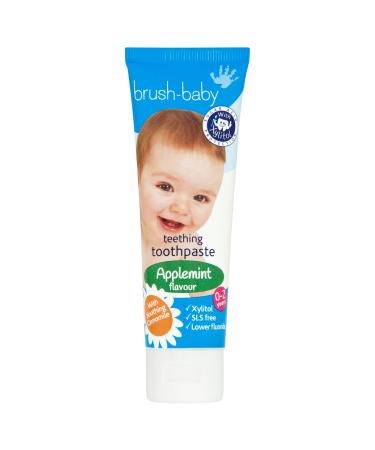 Brush-Baby Teething Toothpaste for Babies & Toddlers | Stage 2-Teething | 0-2 Years | Applemint Flavour. Xylitol & Fluoride for Strong Teeth Healthy Gums & Fresh Breath | 50ml