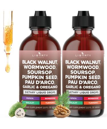 Defend Wormwood Black Walnut Cleanse for Humans Drops Liquid Soursop Garlic Pumpkin Seed PAU D'Arco Oil of Oregano Turmeric Berberine Neem Extract Hull Bark Tincture - 4 OZ 4 Fl. Oz (Pack of 2)