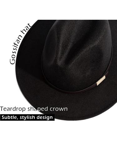 Gossifan Men's Wide Brim Panama Fedora Hat with Classic Belt - Black, Size 7 1/8-7 1/4 - Buy Online on GoSupps.com