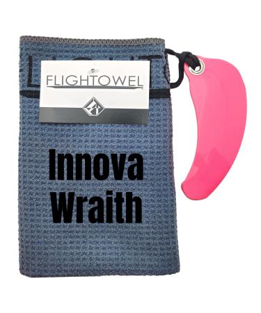 FlighTowel Disc Golf Towel | Microfiber Cloth with Real Innova Wraith Disc Attached | Resistance Pocket for Warm-up | Disc Golf Accessories for Men (Colors Will Vary) (Right-Handed)