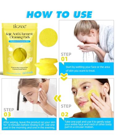 Turmeric Kojic Acid Pads - 60 Exfoliating Cleansing Pads for Dark Spots - Suitable for All Skin Types - Buy Online on GoSupps.com