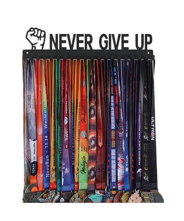 Goutoports Medal Holder Display Hanger Rack Frame for Sport Race Runner-Never Give Up - Sturdy Black Steel Metal Over 60 Medals Easy to Install