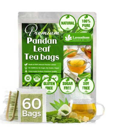 Lavendium Premium 60 Pandan Leaf Tea Bags 100% Natural & Pure from Pandan Leaves. Loose Leaf Pandan Herbal Tea. Made with Natural Material Tea Bags. No Sugar No Caffeine No Gluten Vegan. Pandan 60 Bags
