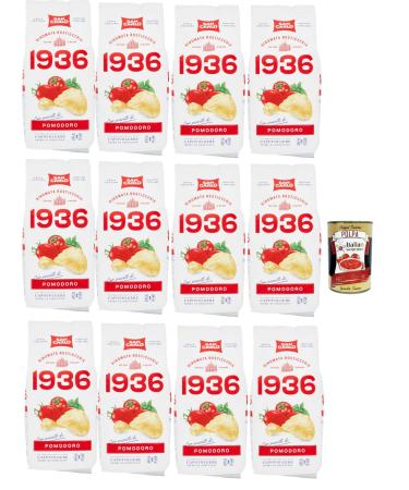 San Carlo 1936 Ancient Recipe Crisps, Curled and Crunchy, Renowned Rosticceria, tomato, pear and basil, apple chips, ancient recipe, gluten free, 12 x 150 g + Italian pulp