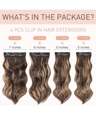 4PCS-11Clips Curly Synthetic Hair Extensions 22 Inches - Light Brown mix Golden Brown - Women's Wavy Hair Pieces - Buy Online on GoSupps.com