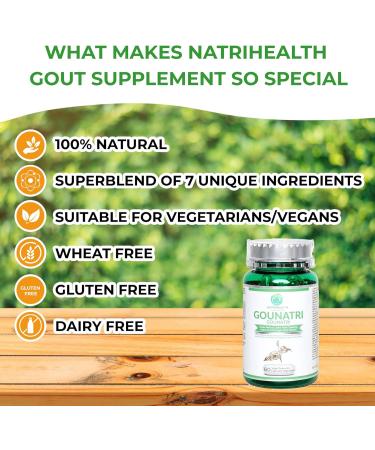 Natrihealth Gounatri - Powerful Gout Support Supplement with 5 Herbals Hydrolized Collagen Glucosamine | Uric Acid Cleanser Helps Reduce Joint Pain/Swelling 60 Veggie Capsules - Buy Online on GoSupps.com