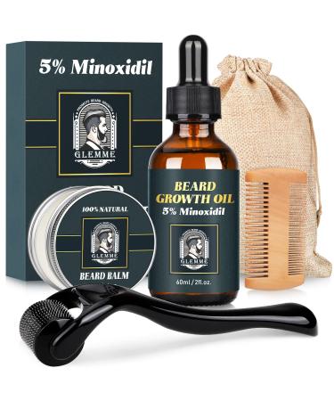 5% Minoxidil Beard Growth Kit Beard Derma Roller Beard Growth Oil for Men, Beard Roller Microneedle Roller 0.25mm for Men Mustache Patchy Beard Growth