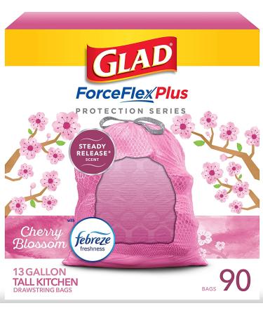 GLAD ForceFlex Plus Drawstring 13 Gallon Cherry Blossom Odor Shield Pink Trash Bags - 90 Count - Buy Online on GoSupps.com