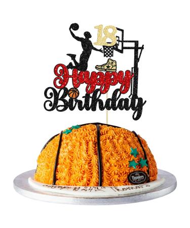1Pc Cheers to 18 Years Birthday Cake Topper Glitter Hello 18 Sweet 18 Cake Pick Eighteen Years Old Birthday Cake Decoration for 18th Birthday Basketball Sports Party Supplies Black Multicolour-12