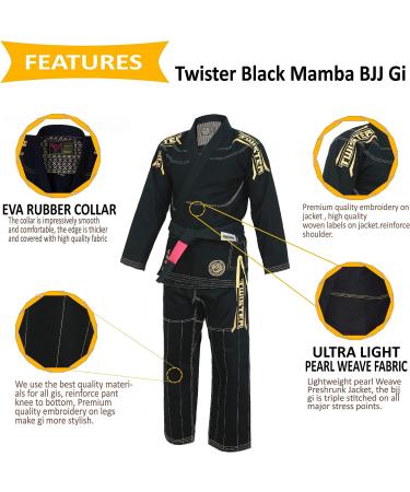 Twister Black Mamba Brazilian Jiu Jitsu Gi - Preshrunk Pearl Weave 475g - White Belt Included | Men's GI Ba Black A3 - Buy Online on GoSupps.com
