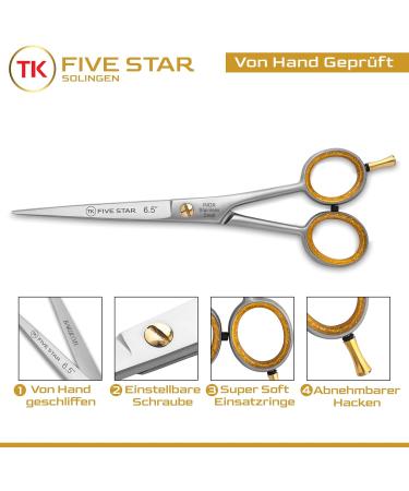 Five Star Solingen Professional 6.5 Hair Cutting Scissors - Extra Sharp Hair Shears for Men Women & Kids | Durable Rostfrei Micro-Vatting Design - Buy Online on GoSupps.com