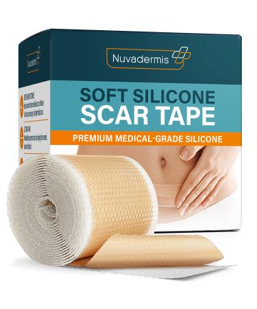 NUVADERMIS Silicone Scar Tape for Surgical Scars - 120 x 1.5 Roll - Extra Long Scar Sheets for C-Section  Tummy Tuck  Keloid  and Surgical Scars - Reusable Medical Grade Silicone Scar Tape Classic Tape