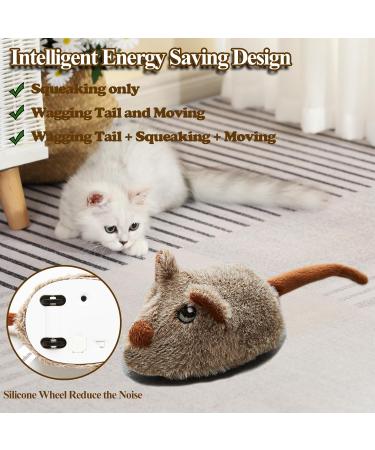 Vealind Rechargeable Cat Toy - Lifelike Mouse with Wagging Tail & Squeak Electronic Mice for Indoor Cats | USB Touch Activated Kitten Toy (Black/Brown) - Buy Online on GoSupps.com