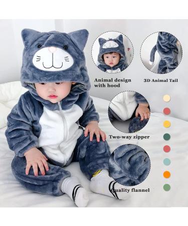 Doladola Unisex Baby Onesies | Animal Cartoon Cat Jumpsuit | Toddler's Hooded Romper Outfit | 0-3 Months | Black Cat - Buy Online on GoSupps.com